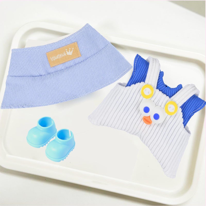 SHUOXUKE Doll Clothes Set and Accessories, 2025 Stylish Adorable Designed Clothes Outfit for 15cm/17cm Doll with Hat & Overalls & Blue Shoes - Image 2